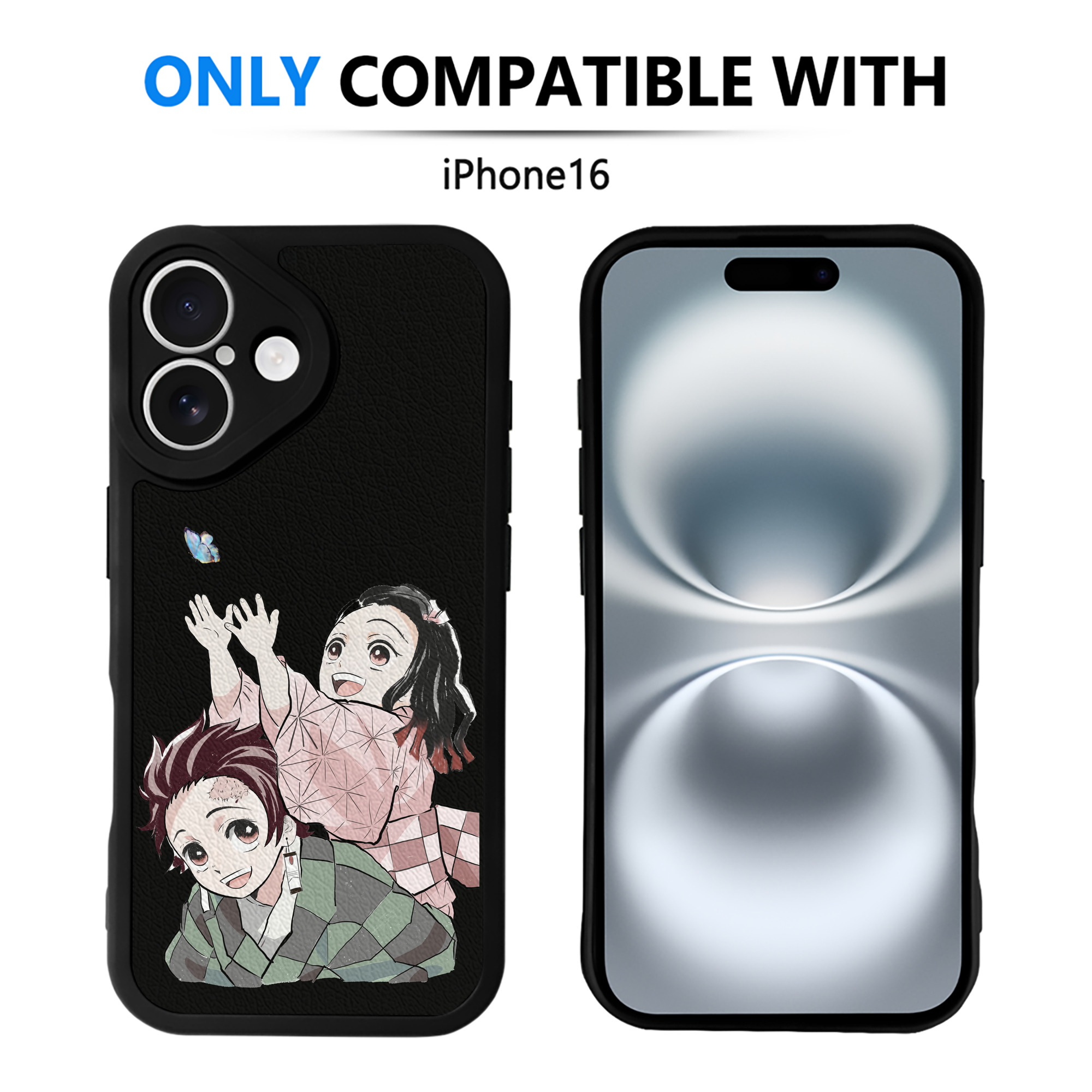 （画像用） 鬼滅の刃（きめつのやいば）竈門 禰󠄀豆子／かまど ねずこ Kamado Nezuko 【iPhone 16シリーズ対応】シリコンスマホケース（レザー調） 材質：シリコン